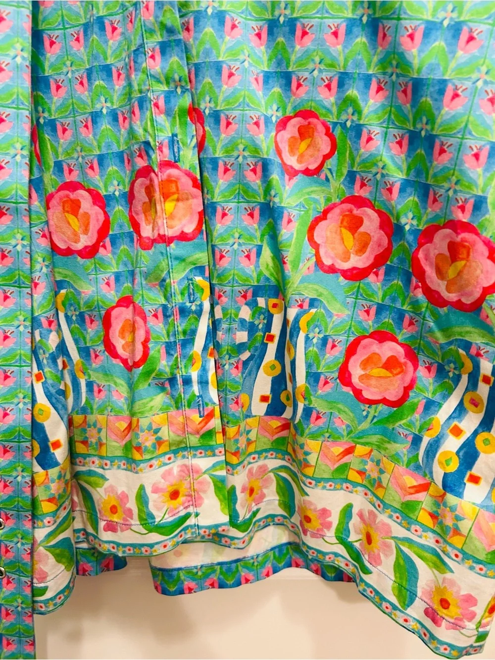 Alden Adair Bright Floral Border Tunic - Turquoise & Pink - M - $298 Original - Picture 7 of 7